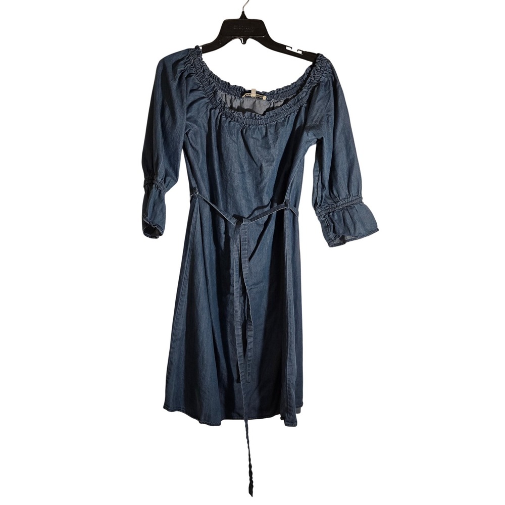 Speed Control New York Blue Denim Off Shoulder Ruffle Dress XL Womens Belted